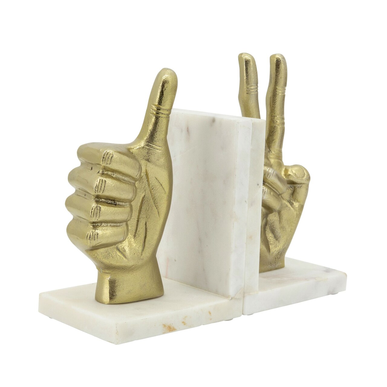 Kingston Living Set of 2 Gold and White Realistic Hand Sign Bookends 10&#x22;
